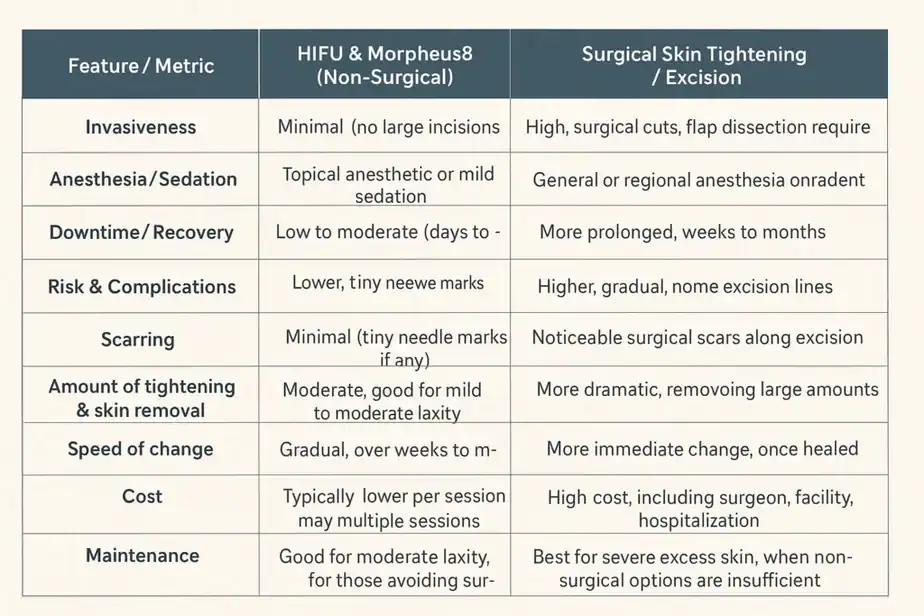 Table showing benefits of Lipo Freeze 2 U Skegness treatments for skin tightening following weight loss injections.